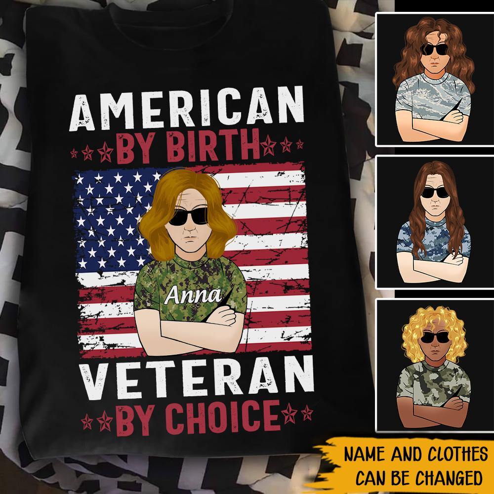 Personalized Female Veteran T Shirt American By Birth Veteran By Choice NO.3 CTM Youth Custom - Printyourwear