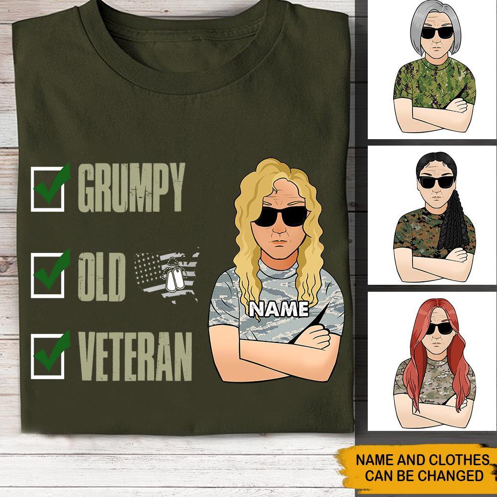 Personalized Female Veteran T Shirt Grumpy, Old, Veteran CTM Youth Custom - Printyourwear