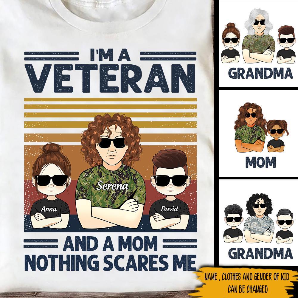 Personalized Female Veteran T Shirt Im A Veteran and A Mom Nothing Scares Me CTM Youth Custom - Printyourwear