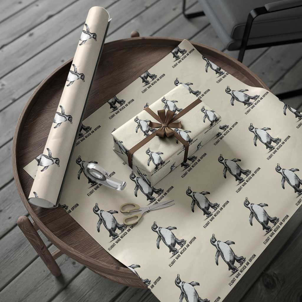 Flight Was Never An Option Wrapping Paper Roll Funny Penguin Roller Skates TS12 Beige Print Your Wear