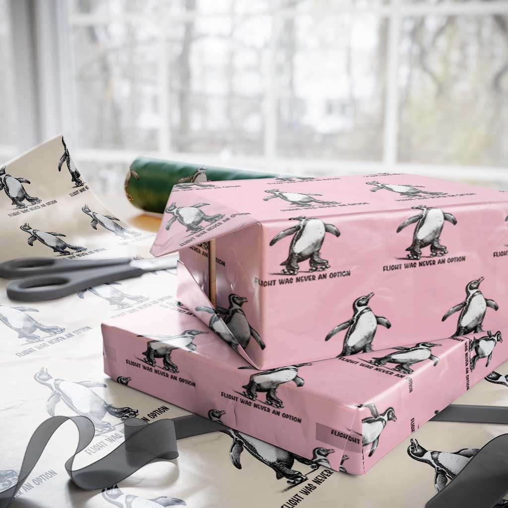 Flight Was Never An Option Wrapping Paper Roll Funny Penguin Roller Skates TS12 Light Pink Print Your Wear