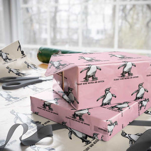 Flight Was Never An Option Wrapping Paper Roll Funny Penguin Roller Skates TS12 Light Pink Print Your Wear