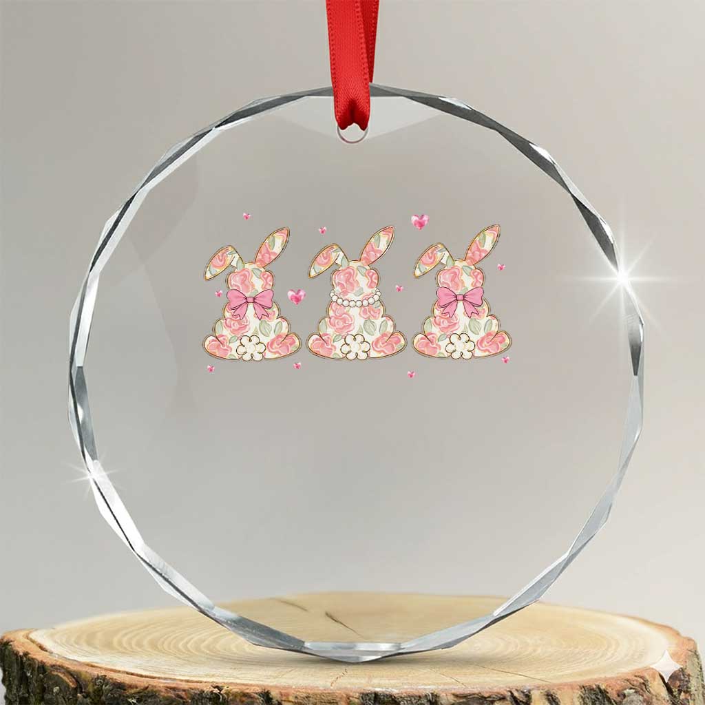 Floral Bunny Easter Crystal Glass Ornament Shabby Chic Rose Pattern TS12 Transparent Glass 3'' Circle Print Your Wear