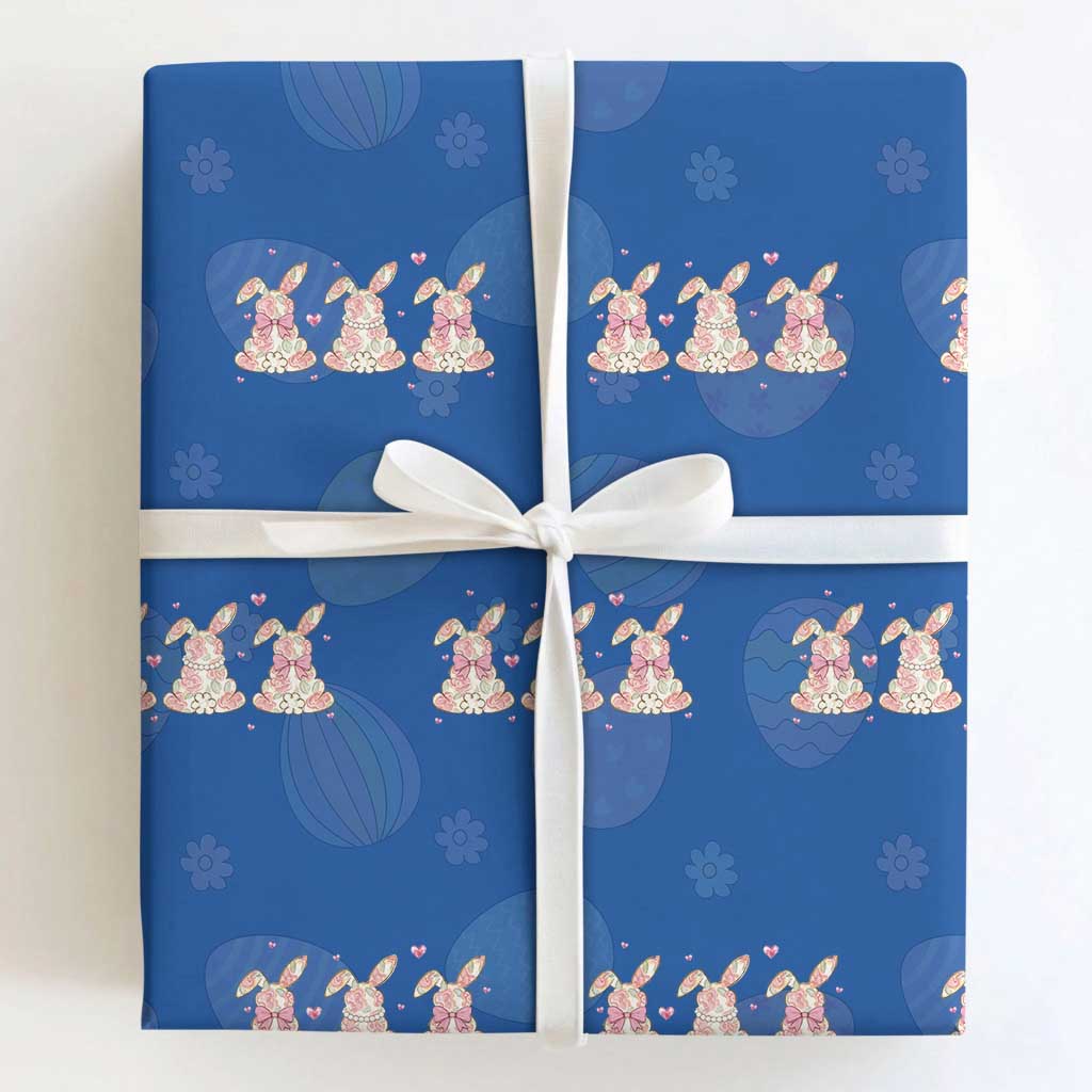 Floral Bunny Easter Wrapping Paper Roll Shabby Chic Rose Pattern TS12 Royal Blue Print Your Wear