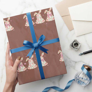 Floral Bunny Easter Wrapping Paper Roll Shabby Chic Rose Pattern TS12 Mocha Print Your Wear