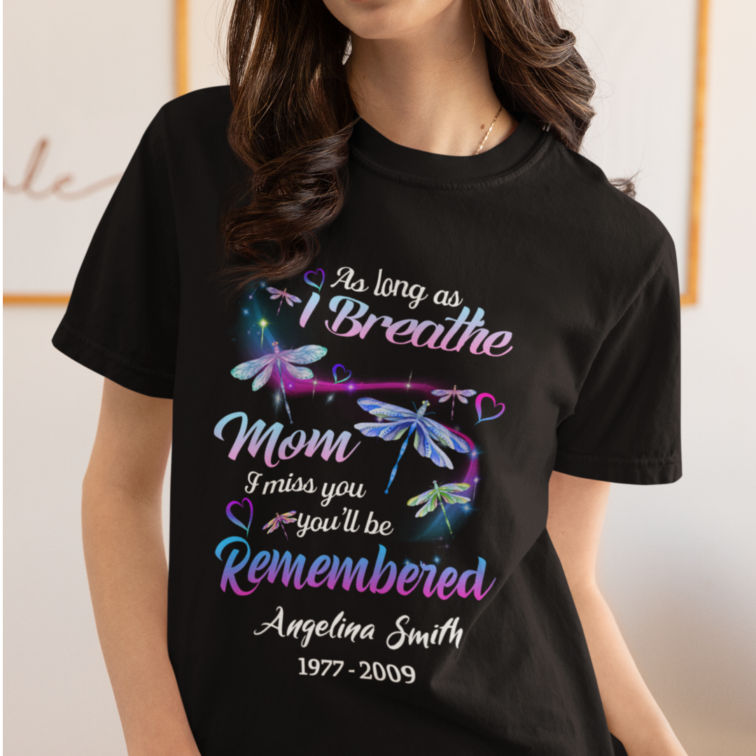 Personalized Memorial Mom Dragonfly T Shirt Sympathy Gift for Loss of Mother CTM02