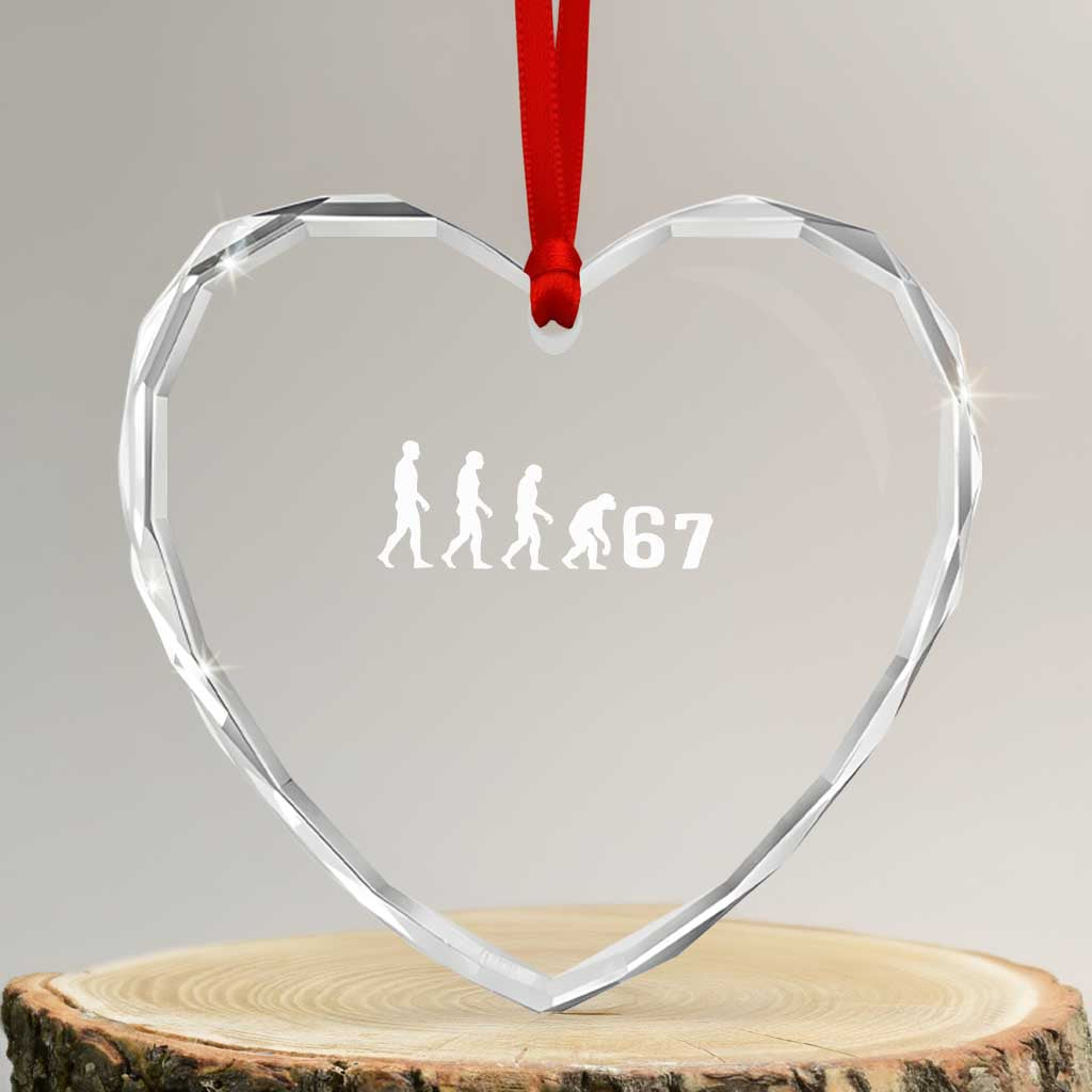 Funny 67 Reverse Evolution Heart Crystal Glass Ornament Sarcastic Six Seven Meme TS02 Transparent Glass 3'' Heart Print Your Wear