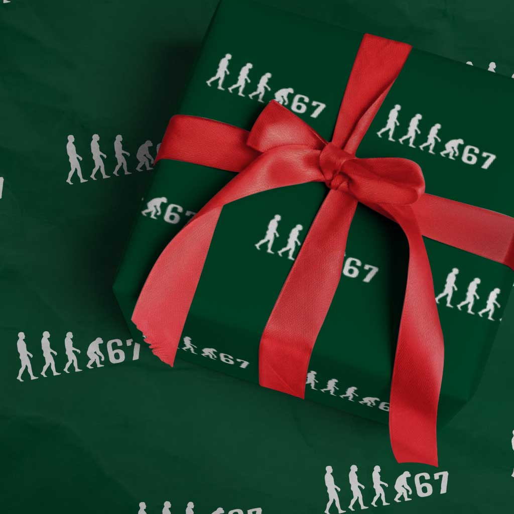 Funny 67 Reverse Evolution Wrapping Paper Roll Sarcastic Six Seven Meme TS02 Green Print Your Wear