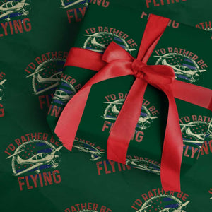 Funny Airplane Pilot Wrapping Paper Roll I'd Rather Be Flying TS14 Green Print Your Wear