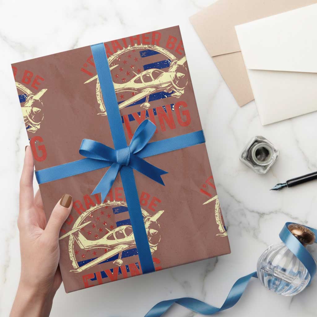 Funny Airplane Pilot Wrapping Paper Roll I'd Rather Be Flying TS14 Mocha Print Your Wear