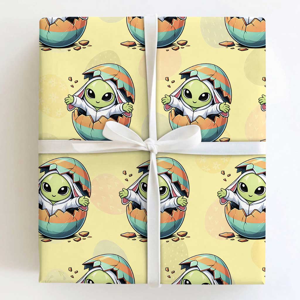 Funny Alien Bunny Ears Easter Wrapping Paper Roll Extraterrestrial Gift TS12 Light Yellow Print Your Wear
