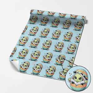 Funny Alien Bunny Ears Easter Wrapping Paper Roll Extraterrestrial Gift TS12 Light Blue Print Your Wear