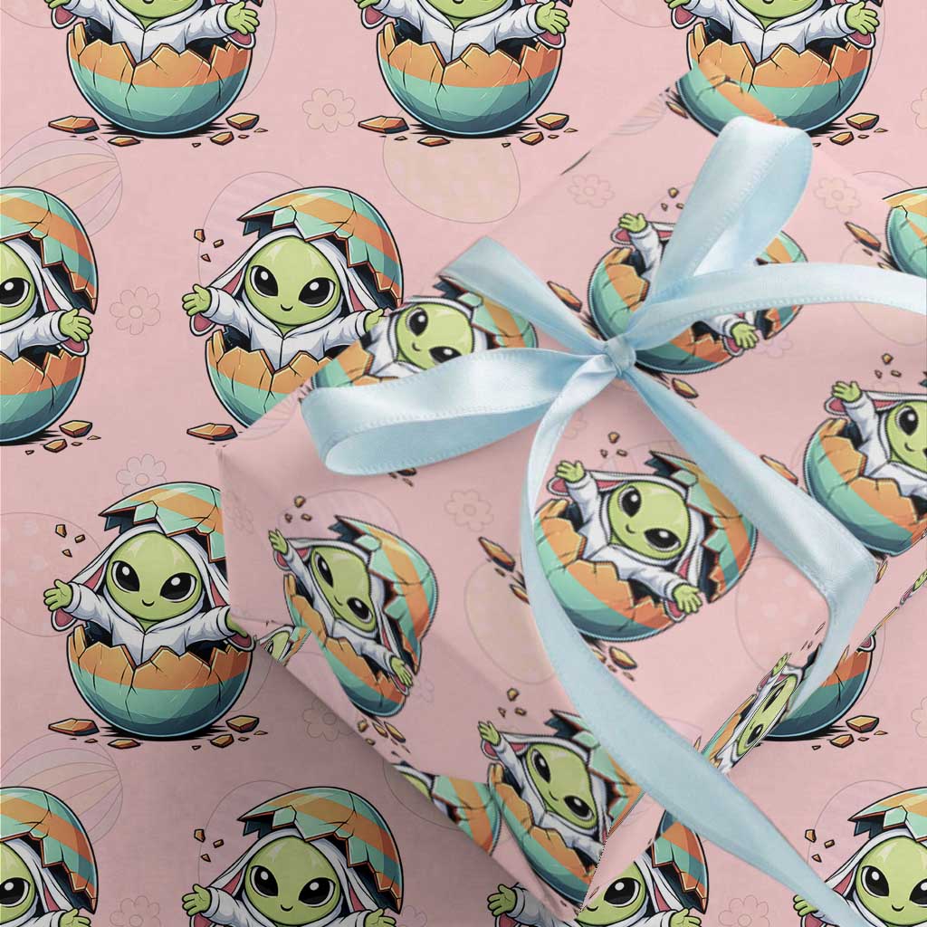Funny Alien Bunny Ears Easter Wrapping Paper Roll Extraterrestrial Gift TS12 Light Pink Print Your Wear