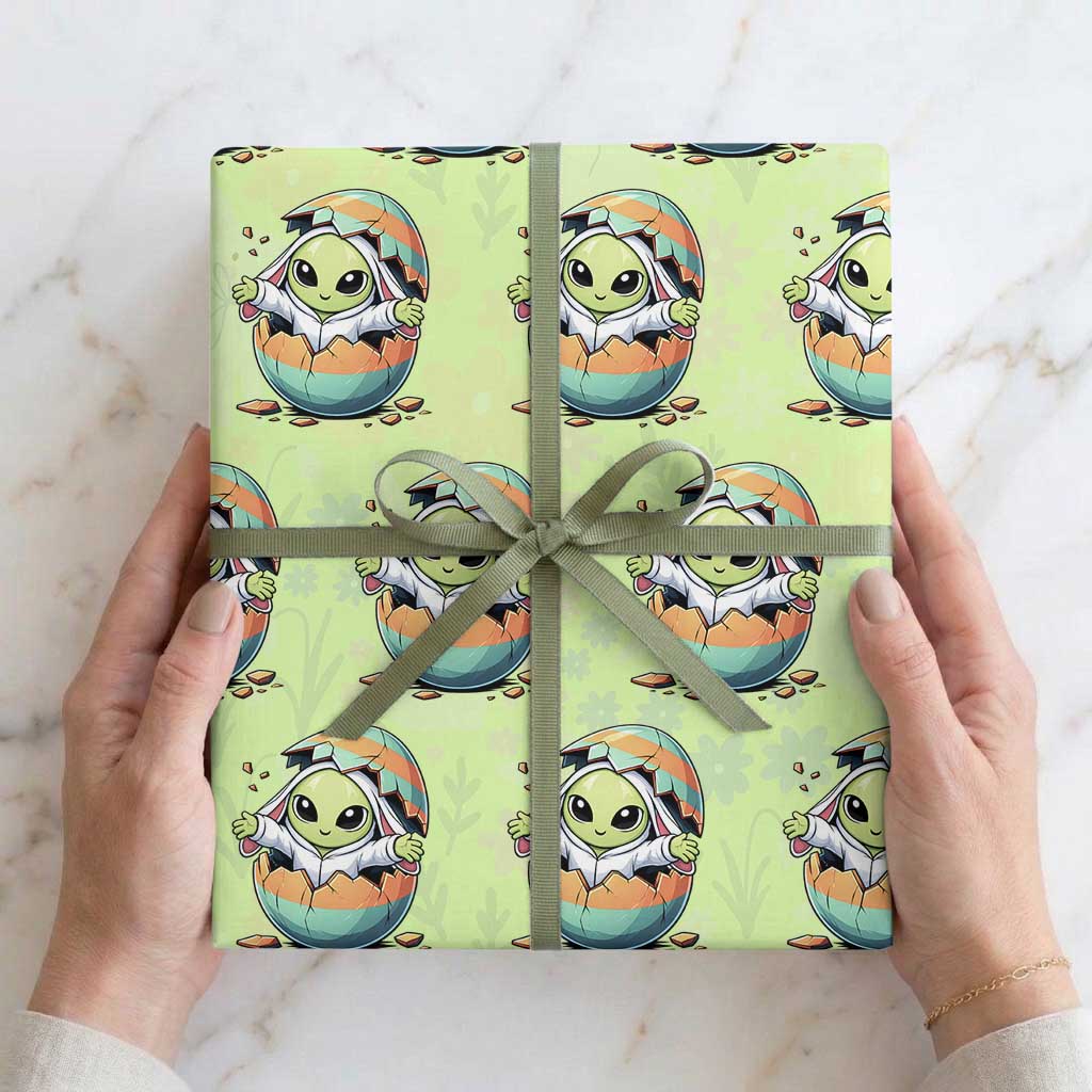 Funny Alien Bunny Ears Easter Wrapping Paper Roll Extraterrestrial Gift TS12 Lime Print Your Wear