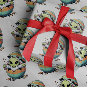 Funny Alien Bunny Ears Easter Wrapping Paper Roll Extraterrestrial Gift TS12 White Print Your Wear