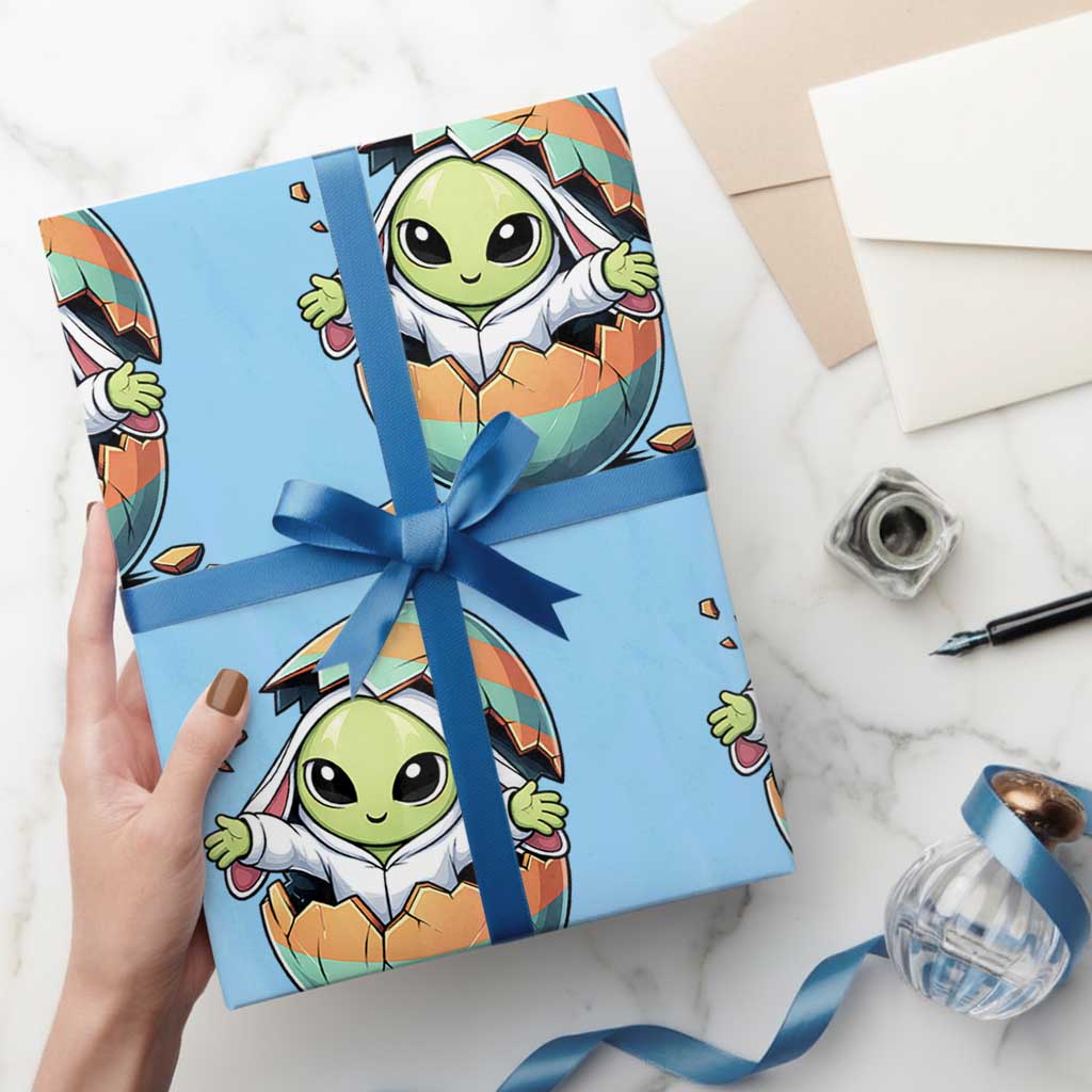 Funny Alien Bunny Ears Easter Wrapping Paper Roll Extraterrestrial Gift TS12 Light Blue Print Your Wear