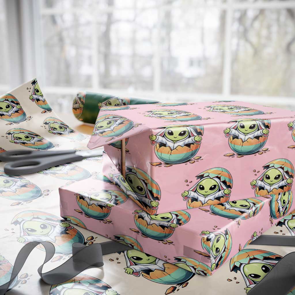 Funny Alien Bunny Ears Easter Wrapping Paper Roll Extraterrestrial Gift TS12 Light Pink Print Your Wear