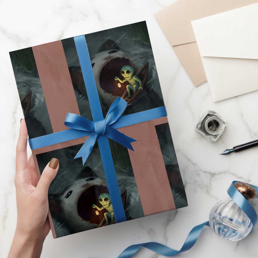 Funny Alien Cat Meme Wrapping Paper Roll Weird Silly TS10 Mocha Print Your Wear