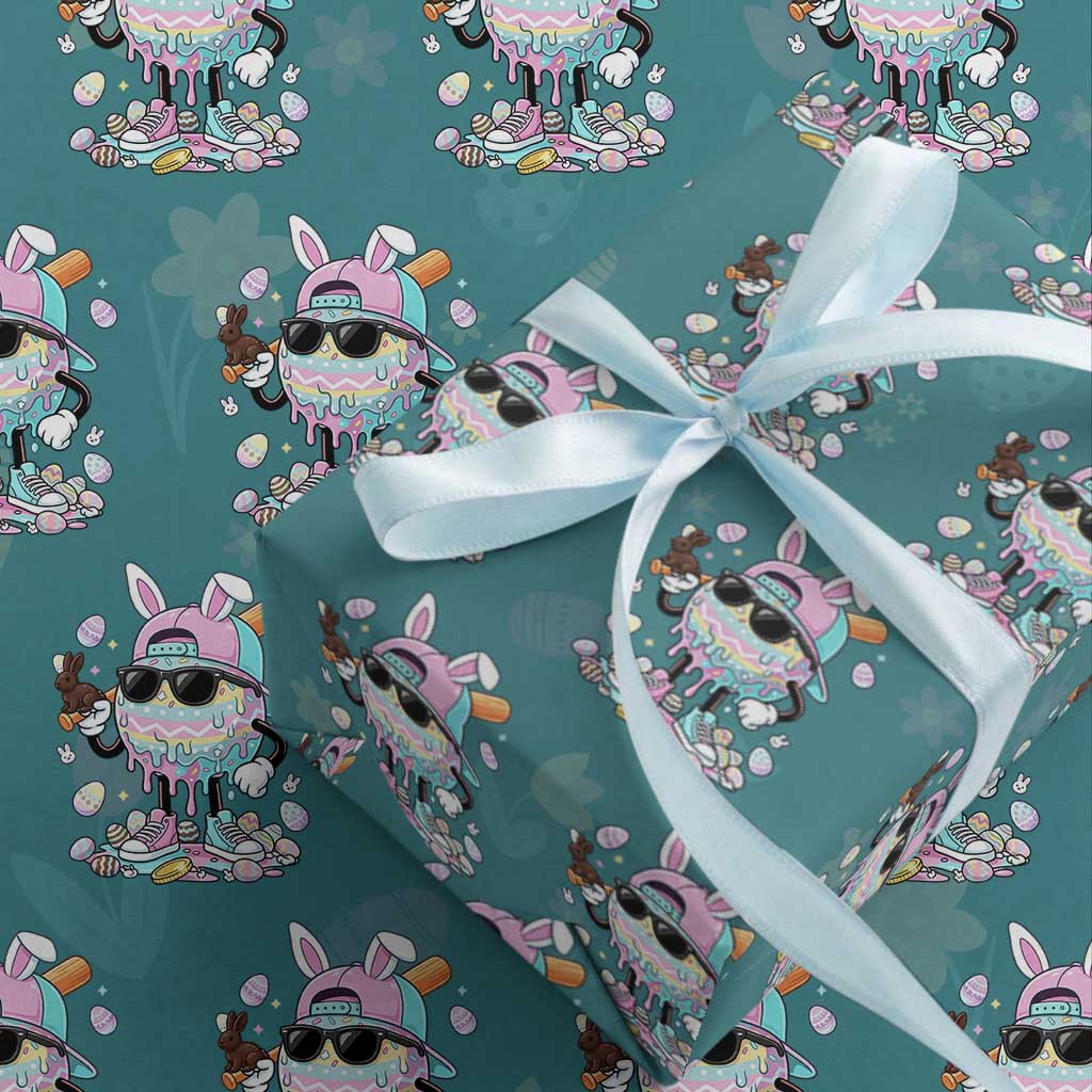 Funny Baseball Easter Wrapping Paper Roll Drip Ice Cream Bunny Easter TS14 Teal Print Your Wear