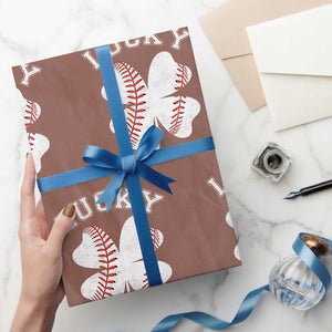Funny Baseball Lucky Clover St Patricks Day Wrapping Paper Roll TS11 Mocha Print Your Wear