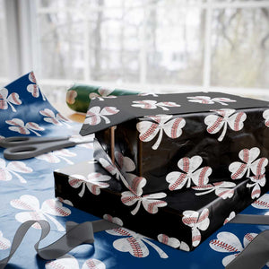 Funny Baseball St Patricks Day Distressed Shamrock Wrapping Paper Roll TS11 Black Print Your Wear