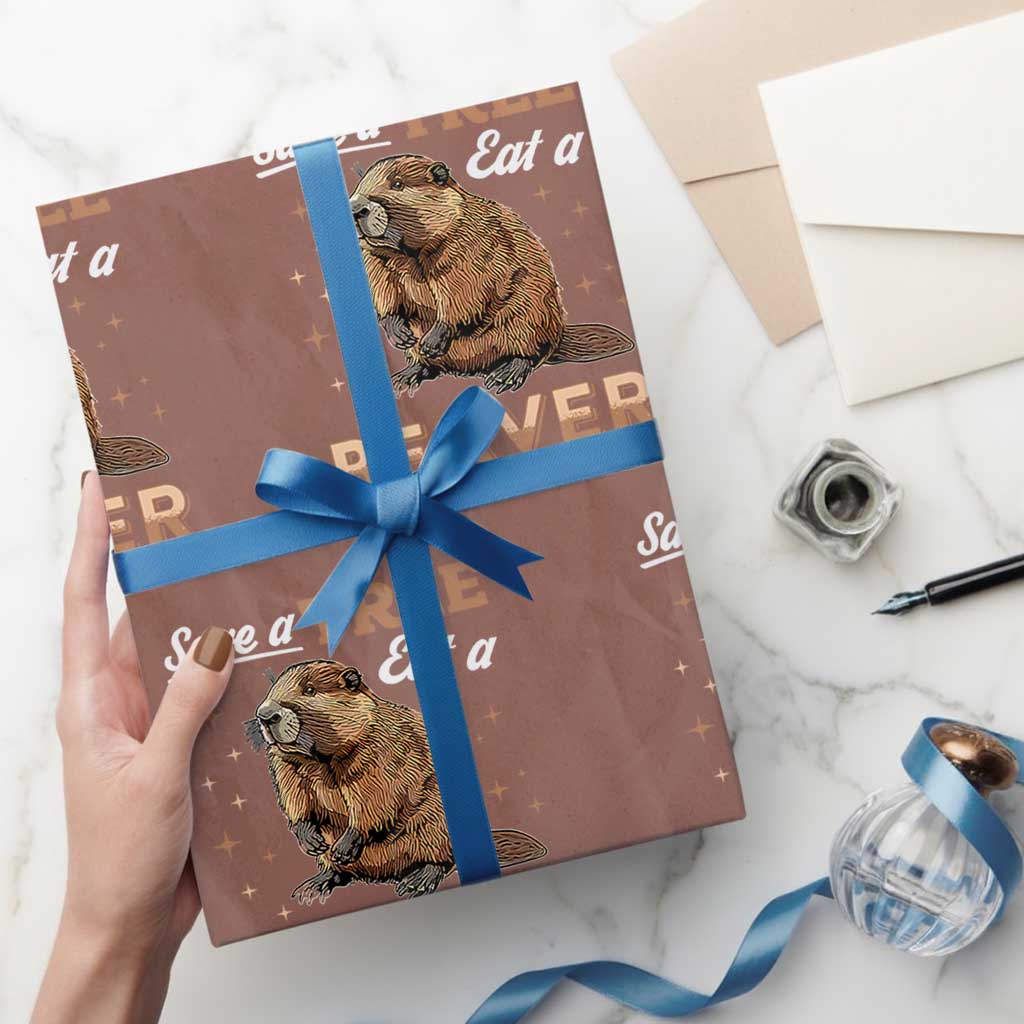 Funny Beaver Wrapping Paper Roll Save A Tree Eat A Beaver TS02 Mocha Print Your Wear