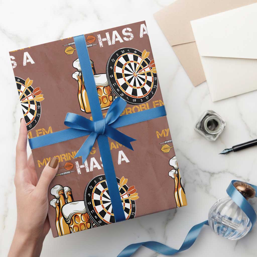 Funny Beer Drinking Darts Problem Wrapping Paper Roll Dart Player Team Gift TS12 Mocha Print Your Wear