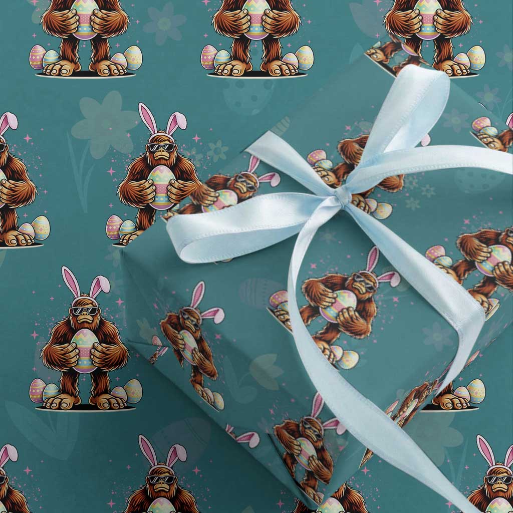 Funny Bigfoot Easter Day Bunny Sasquatch Egg Wrapping Paper Roll TS11 Teal Print Your Wear