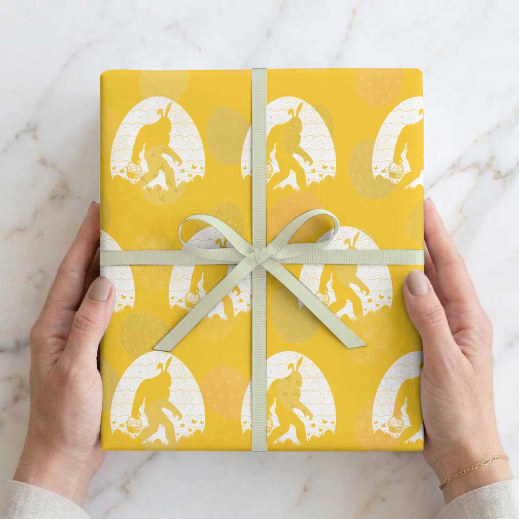 Funny Bigfot Easter Wrapping Paper Roll Sasquatch Rabbit Night Stroll Moon Egg TS14 Yellow Print Your Wear