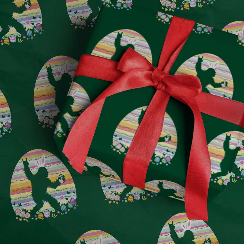 Funny Bigfot Easter Wrapping Paper Roll Sasquatch Rock On Rabbit TS14 Green Print Your Wear
