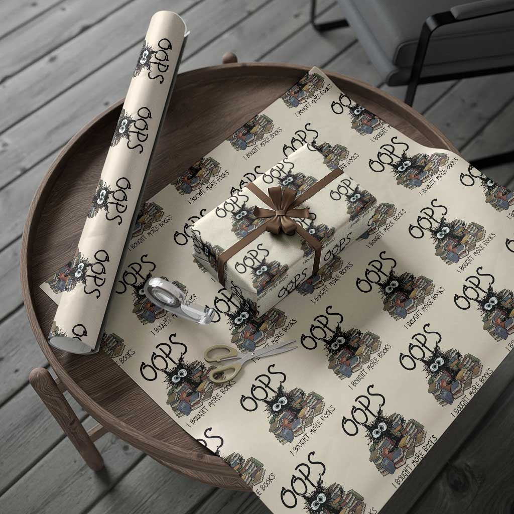 Funny Black Cat Bookworm Gift Wrapping Paper Roll Oops I Bought More Books TS12 Beige Print Your Wear