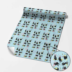 Funny Black Cat With Bunny Eggs Easter Day Wrapping Paper Roll TS11 Light Blue Print Your Wear
