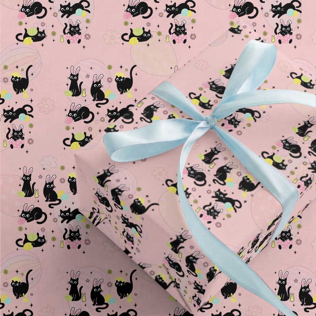Funny Black Cat With Bunny Eggs Easter Day Wrapping Paper Roll TS11 Light Pink Print Your Wear