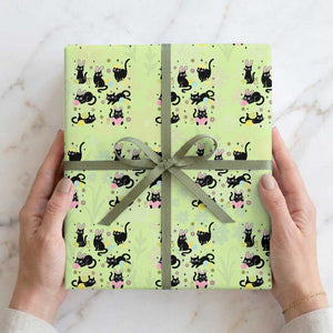 Funny Black Cat With Bunny Eggs Easter Day Wrapping Paper Roll TS11 Lime Print Your Wear