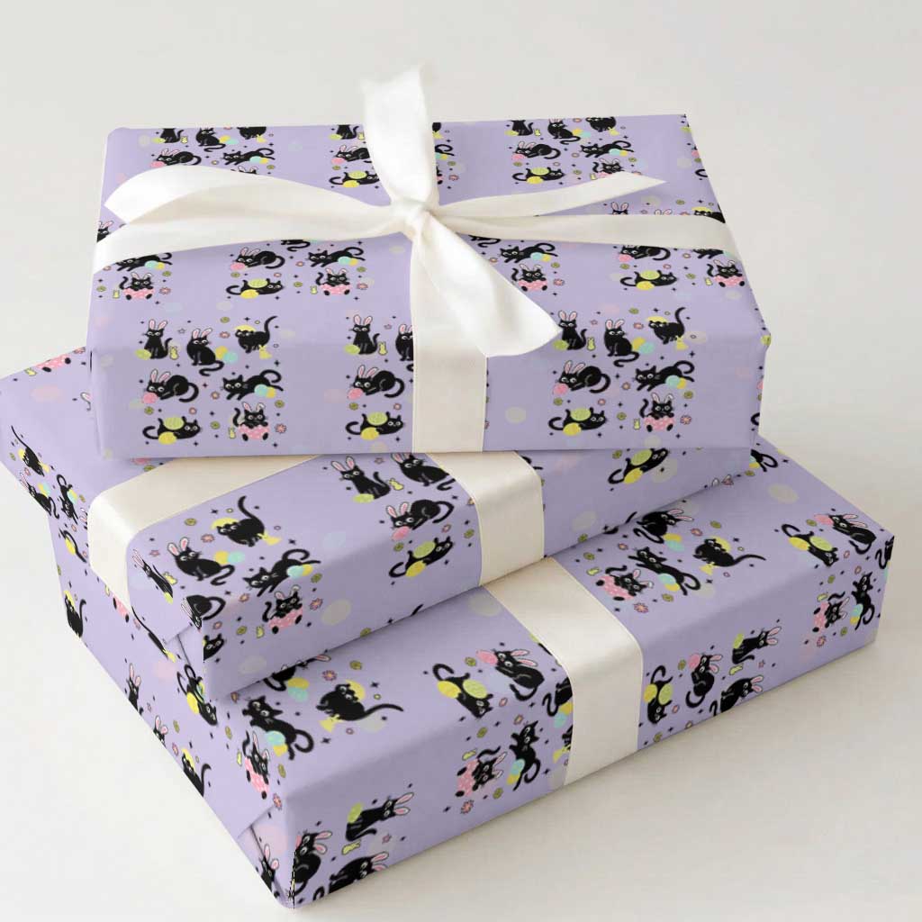 Funny Black Cat With Bunny Eggs Easter Day Wrapping Paper Roll TS11 Violet Print Your Wear