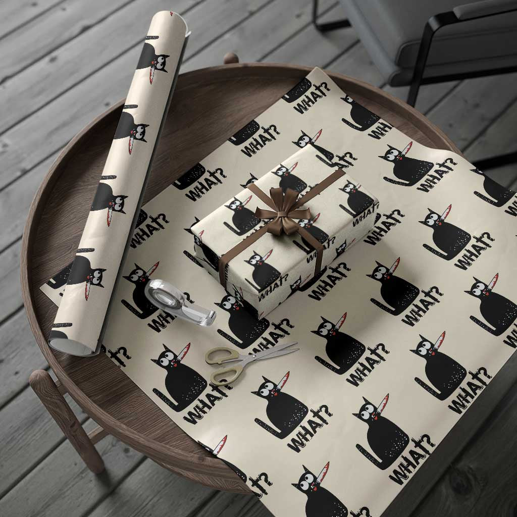 Funny Black Cat Wrapping Paper Roll What Kitten Murderous TS11 Beige Print Your Wear