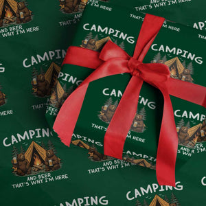Funny Camping Beer Wrapping Paper Roll Bear Drinking Lover Gift TS14 Green Print Your Wear