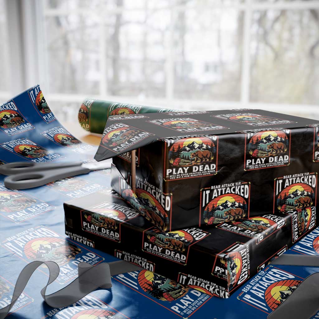 Funny Camping Hiking Sarcastic Wrapping Paper Roll Bear Attack Tip TS14 Black Print Your Wear