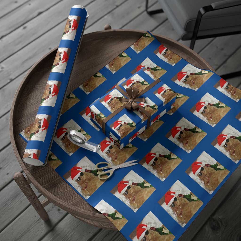 Funny Cat Drinking Wine Xmas Wrapping Paper Roll TS14 Blue Print Your Wear