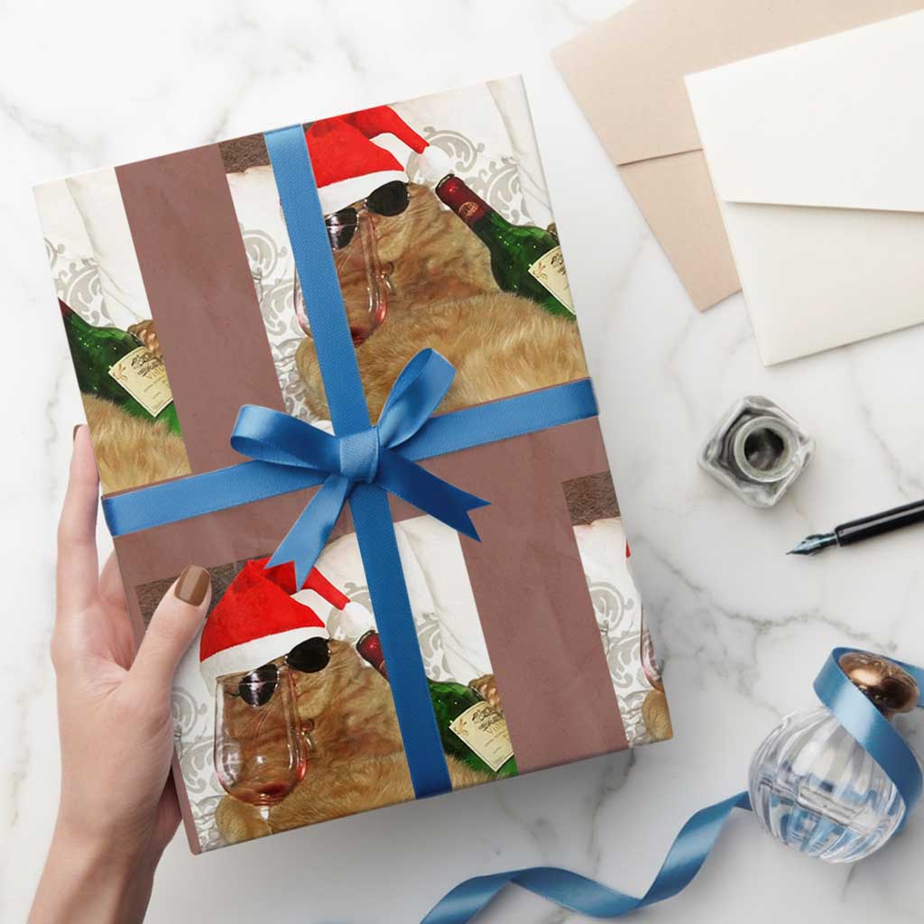 Funny Cat Drinking Wine Xmas Wrapping Paper Roll TS14 Mocha Print Your Wear