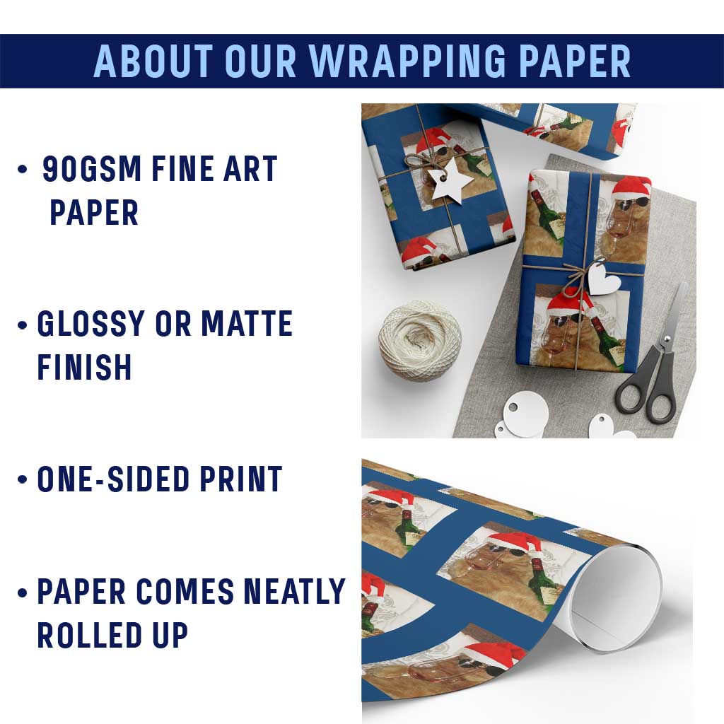 Funny Cat Drinking Wine Xmas Wrapping Paper Roll TS14 Print Your Wear