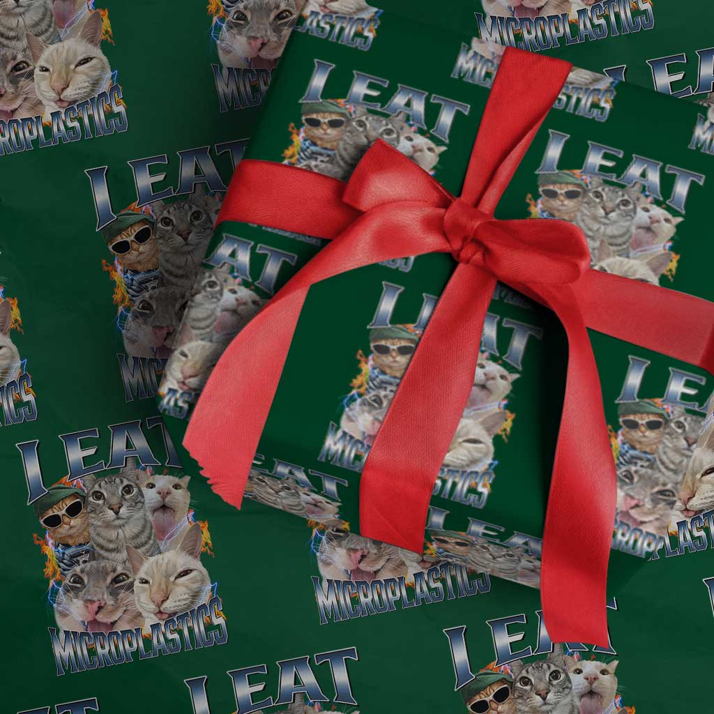 Funny Cat Meme Wrapping Paper Roll I Eat Microplastics TS14 Green Print Your Wear
