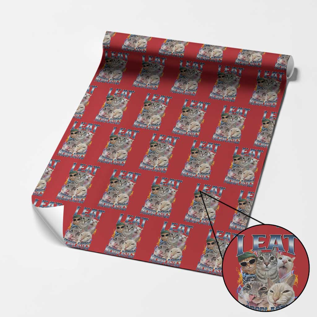 Funny Cat Meme Wrapping Paper Roll I Eat Microplastics TS14 Red Print Your Wear
