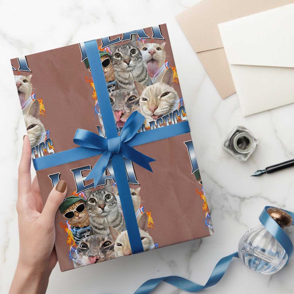 Funny Cat Meme Wrapping Paper Roll I Eat Microplastics TS14 Mocha Print Your Wear