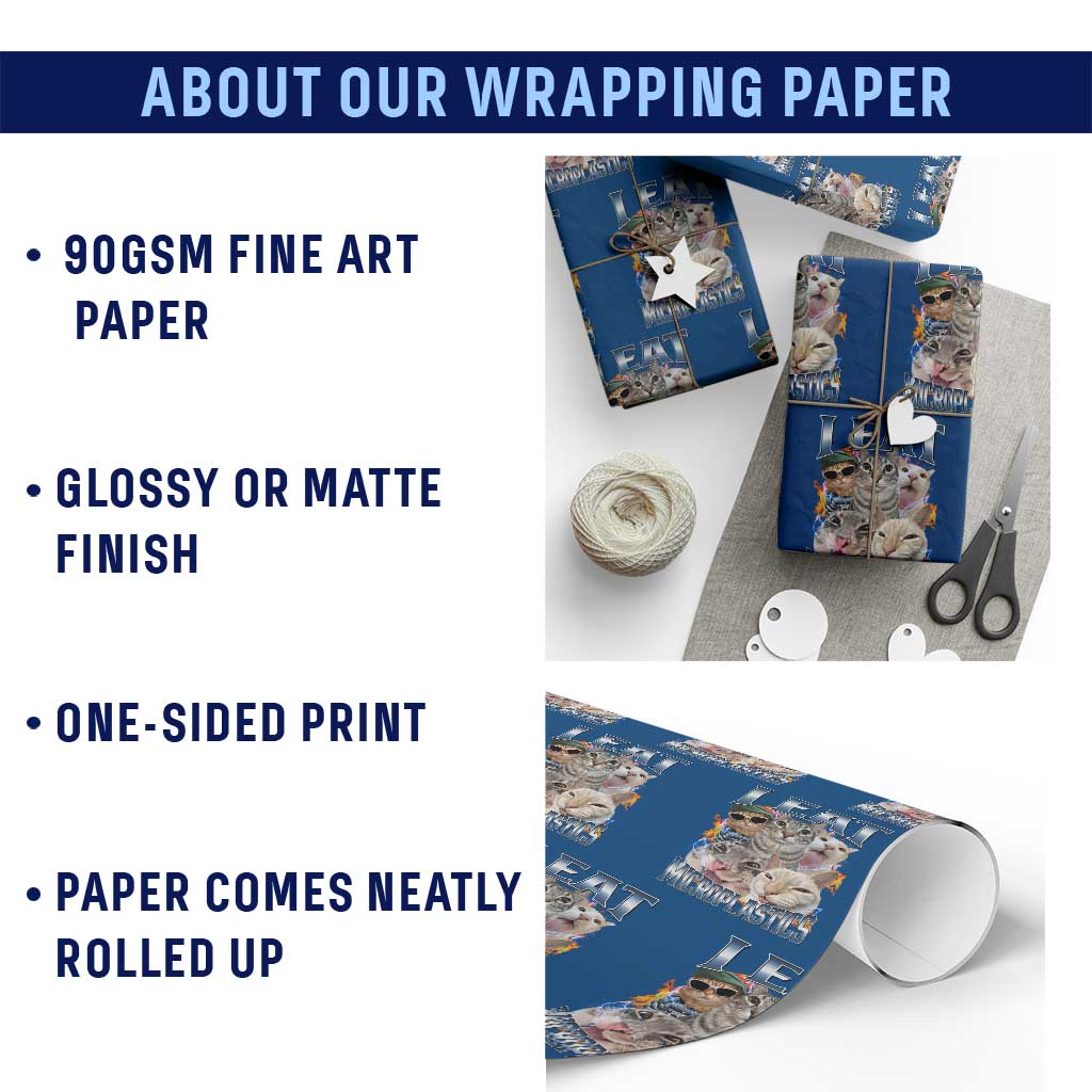Funny Cat Meme Wrapping Paper Roll I Eat Microplastics TS14 Print Your Wear