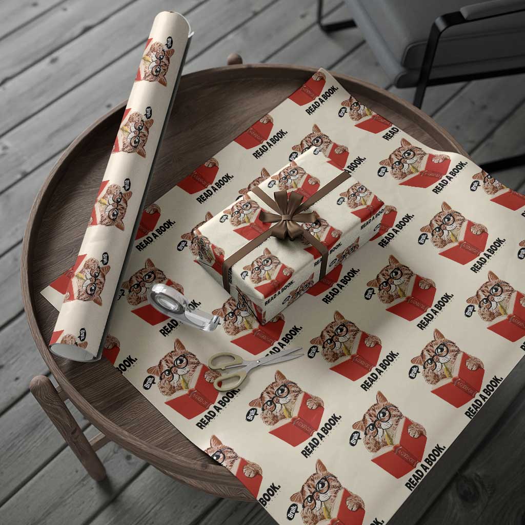 Funny Cat Reading Wrapping Paper Roll Book Lover TS14 Beige Print Your Wear