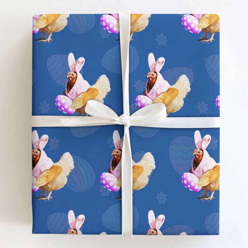 Funny Chicken Bunny Wrapping Paper Roll Happy Easter Eggs Farm TS02 Royal Blue Print Your Wear