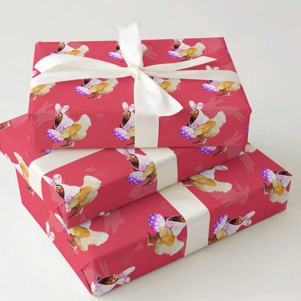 Funny Chicken Bunny Wrapping Paper Roll Happy Easter Eggs Farm TS02 Red Print Your Wear