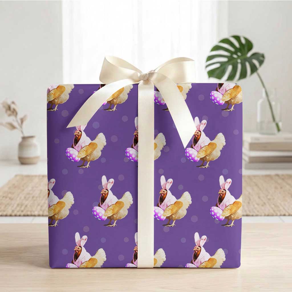 Funny Chicken Bunny Wrapping Paper Roll Happy Easter Eggs Farm TS02 Purple Print Your Wear