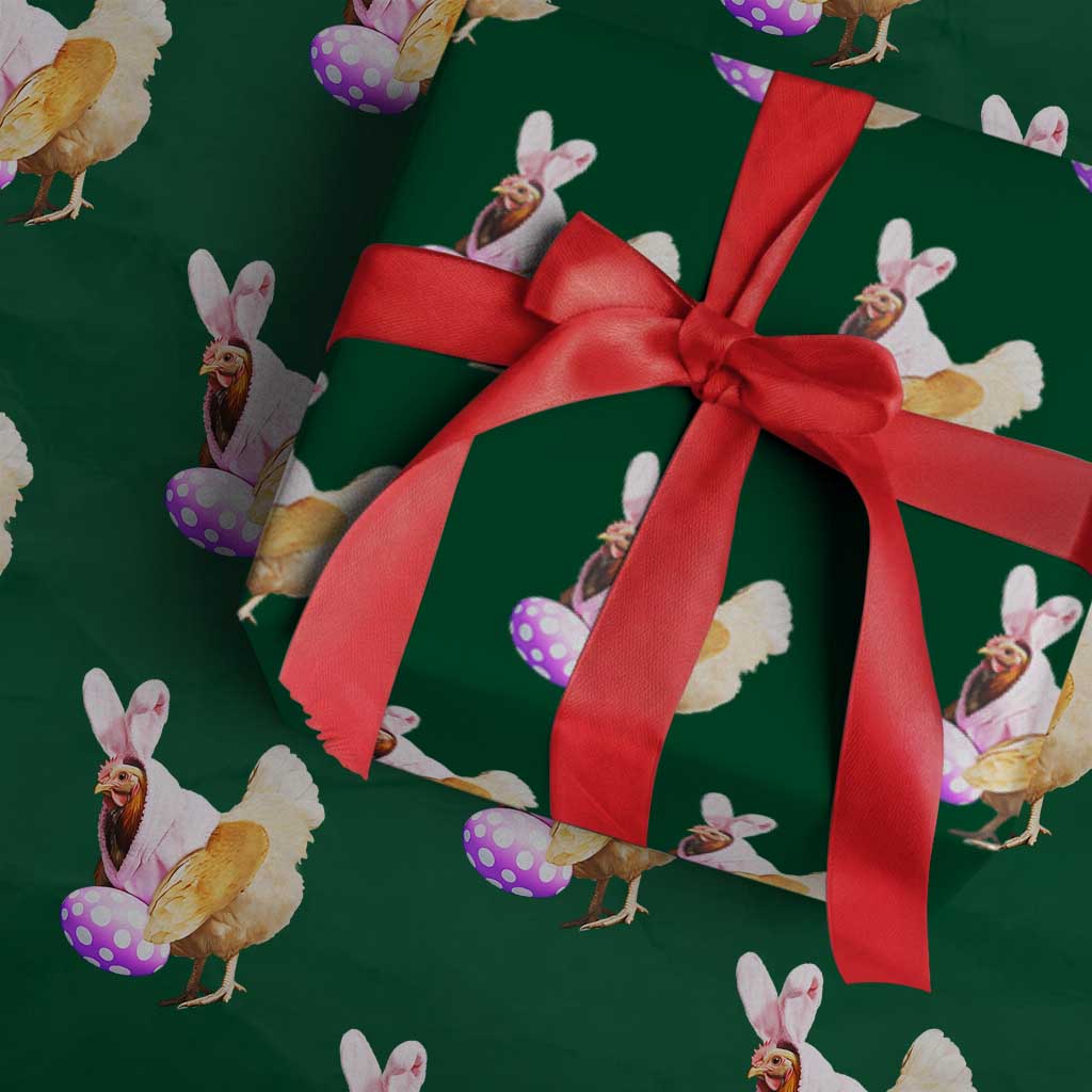 Funny Chicken Bunny Wrapping Paper Roll Happy Easter Eggs Farm TS02 Green Print Your Wear